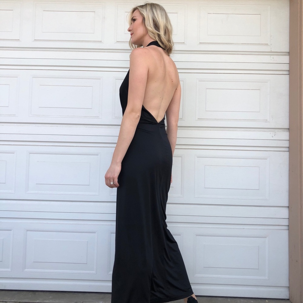 Backless black evening dress